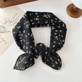 Floral print cotton linen neck scarf in black and white with lace crochet trim - Small Broken Leaf Black