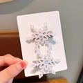 Détails des barrettes flocon de neige pailletées avec strass colorés sur support - Pinces cheveux bec de canard / Beige