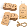 Brown kraft thank you gift tags with scalloped edges, floral print and jute twine set - 26-Kraft Floral Celebrating