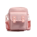 Cute pink canvas crossbody bag for women with wide fabric strap and white button detail - Pink