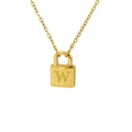 Golden padlock pendant necklace featuring engraved letter W with polished metal finish - Letter W