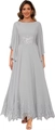 Floor-length silver grey chiffon evening gown with lace appliques and bell sleeves - Silver Gray / US size 2 (S)