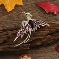 Vintage Enamel Phoenix Brooch Rhinestone Vermilion Bird Corsage Elegant Wedding Pin - Purple Gemstone Phoenix