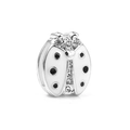 Silver ladybug charm with white enamel and sparkling crystals for 10mm mesh bracelet - Silver White Ladybug