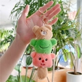 Portachiavi in peluche impilabile con piccoli animali marroni, verdi e rosa - Chiusura Dorata / Verde
