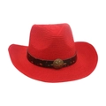 Chapeau de cowboy rouge respirant en paille avec bande décorative à boucle d'étoile - Taille unique / Rouge