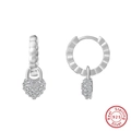 Elegant S925 sterling silver heart hoop earrings with sparkling micro-pave cubic zirconia - Silver Heart Lock Hoop SE385-P / Silver