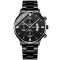 Minimalist black stainless steel business watch with luminous calendar and quartz movement - Steel Black Case Black Face Silver Markers