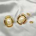 Detail view of retro 18K gold plated twist borders and elegant pearls on satin - Gold Abstract Floral Oval Style (TE-15097)