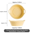 Cream yellow ceramic bowl with double handles and wavy texture, 8.5 inch 650ml capacity - Cream Yellow 8.5 Inch Round Bowl