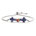 Adjustable stainless steel bracelet with blue agate stones and cross charms - Sodalite