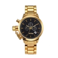 Elegante reloj de metal dorado con esfera de cronógrafo negra y correa de acero - Oro Negro