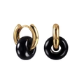 Boucles d'oreilles créoles noires en turquoise avec fermoirs élégants en métal doré - Agate noire dorée