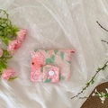 Kleines Stoff-Portemonnaie mit Blumenmuster und Druckknopf in Rosa und Pastellgrün - Kirschrosa Kleiner Kartenhalter