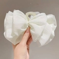 Große weiße Haarklammer mit Schleife aus leichtem Chiffon für elegante Frisuren der Frauen - 13cm Kleine Platte Glänzende Klammer / Weiß