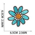 Detailed embroidery patch showing a blue daisy flower with a smiley face 6.5cm - Blue Smiling Daisy Style (W18MF-11-04)