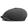 British vintage herringbone newsboy cap with leather label and metal buckle detail - Off-White