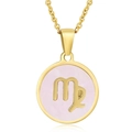 Goldene Edelstahlhalskette mit rundem Perlmuttanhänger und dem Sternzeichen Jungfrau - Rosa Perlmutt Jungfrau (Mit Kette)
