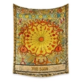 Detail of bohemian Sun Tarot tapestry showing vintage hand-drawn symbols and fabric texture - The Sun (ZJ606-8) / 73X95CM (Brushed Fabric)