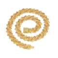 Close-up of 15mm gold Cuban chain link necklace with pink and white rhinestones - Gold with Pink Rhinestones