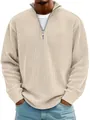 Dettaglio della trama a maglia a coste beige e zip metallica sulla polo da uomo - Taglia S / Top / Kaki