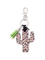 Pink leopard print cactus keychain with green tassel and silver metal keyring - Pink Leopard Cactus/Green Tassel