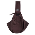 Detail view of coffee brown pet sling bag with phone pocket and interior safety hook - Polyester With Phone Pocket / Coffee