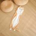 Long cat plush pillow skin in beige and white color variant with cute embroidery - 90cm (Unfilled Shell) / Tan
