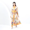 Abito lungo con colletto alla coreana, stampa floreale e maniche a sbuffo stile vintage 2025 - S / Giallo