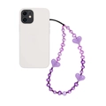 Coque blanche avec chaîne de téléphone à perles violettes et breloques en forme de cœur - Style Cœur Violet (SZ-A240039A)