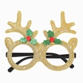 Sparkly gold reindeer antler glasses with holly berries for Christmas party costumes - Double Trifoliate / One Size