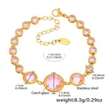 Pink Czech glass and stainless steel bracelet with adjustable gold chain link - Pink