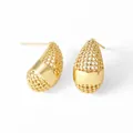 Elegant gold teardrop earrings featuring a polished center and hollow woven mesh design - Style A-Hollow Water Drop