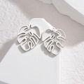 Minimalist silver monstera leaf cutout earrings made of high-quality stainless steel - Silver Hollow Leaf Drop Earrings (E941-01)