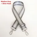 Close-up of adjustable 3.8cm grey nylon bag strap with silver glitter stripes and hooks - Medium Grey + Silver Hook