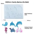 Moule en silicone détaillé 6 cavités animaux marins pour résine avec profondeur de 5mm - Vie Marine (D3516) / 6 Cavités