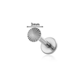 Zilveren G23 titanium labret met 3mm zonnestraal textuur en push-pin sluiting - 3mm / Zilver