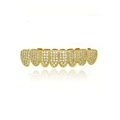 Hiphop grillz set in gold plating with white micro-pave cubic zirconia stones - 8-Teeth Bottom (with Molding Bar) / Gold