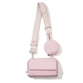 Three-in-one pink crossbody bag in lychee leather with a wide jacquard strap and coin pouch - Pink Bag Set