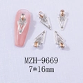 Macro shot of V-shaped hollow nail charms with champagne teardrop stone and small rhinestones - Silver Base Champagne (9669)