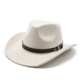 Chapeau de cowboy beige en daim de style britannique avec bande en cuir noir et boucle - M(56-59CM) / Beige (Suède)