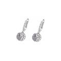 Macro detail of U-shaped silver earring with purple marquise gem and white zircon stones - Purple