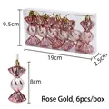 Set of 6 rose gold candy-shaped Christmas ornaments with glitter spiral texture - Rose Gold