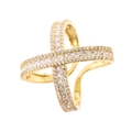 Macro detail of a gold criss-cross ring featuring shimmering cubic zirconia pavé stones - Gold Full Diamond Cross