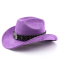 Purple suede western cowboy hat with vintage bull head buckle and star metal rivets - M (56-58cm) / Taro Purple