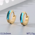 Golden titanium steel hoop earrings with rectangular blue zircon insets for unisex wear - Gold Base with Blue Stone (KE118296-TGD)