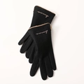 Women's warm black fleece-lined knit gloves with elegant brown stitching on cuffs - N710 Black