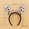 Halloween spring headband featuring white skulls with red pom-poms and black ribbons - Skull