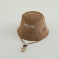 Brauner Cord-Anglerhut für Kleinkinder mit weißer Boston-Stickerei und verstellbarem Band - 50cm (1-3 Jahre) / Boston-Khaki