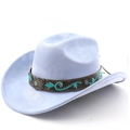 Détail d'un chapeau de cowboy en daim bleu clair avec ceinture brodée et papillon - M (56-58cm) / Bleu ciel clair